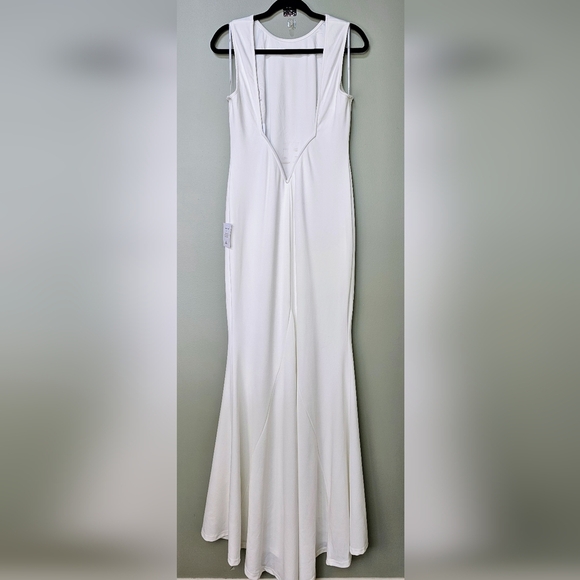 Lulus Va Va Voom White Backless Sleeveless Mermaid Wedding Maxi Dress, Size XL - Picture 10 of 13